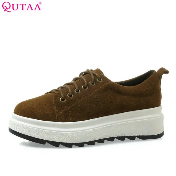 

QUTAA 2018 Women Pumps Fashion Lace Up Platform Sping/Autumn Scrub Wedges Heel Round Toe Rubber Women Pumps Szie 34-39
