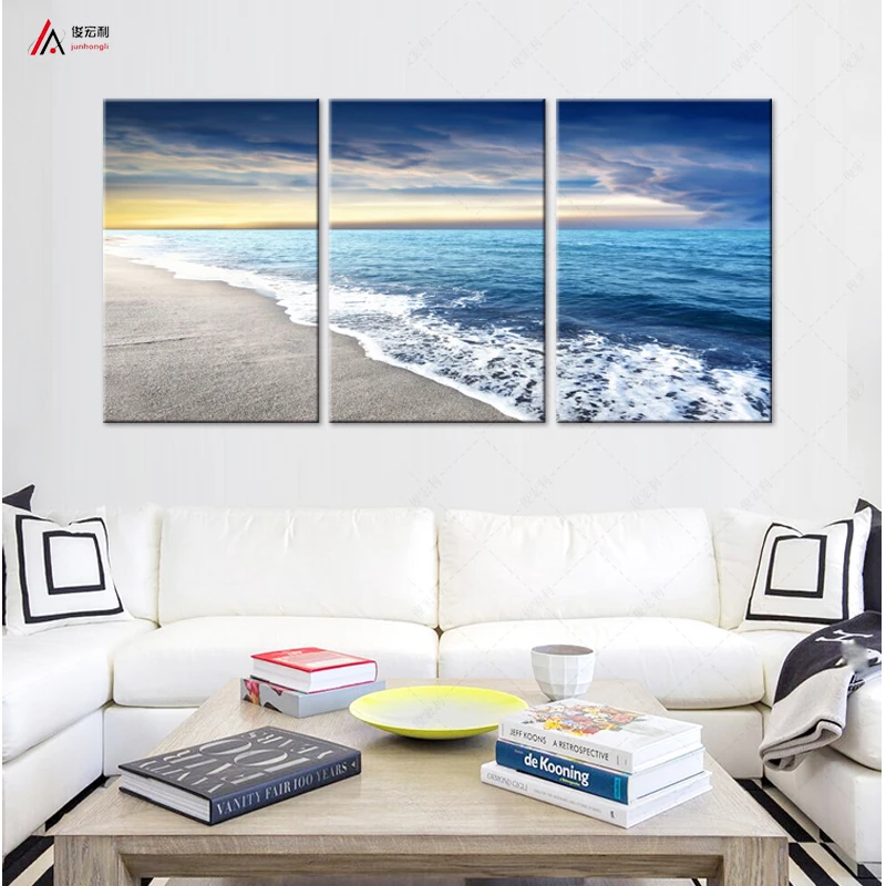 

triptych wall art canvas prints home decoration Sunset and waves beach Modular pictures posters and nordic Decorations for aqu