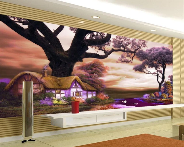 Beibehang Wallpaper Kustom 3d Gaya Eropa Pohon Lukisan Cat Minyak