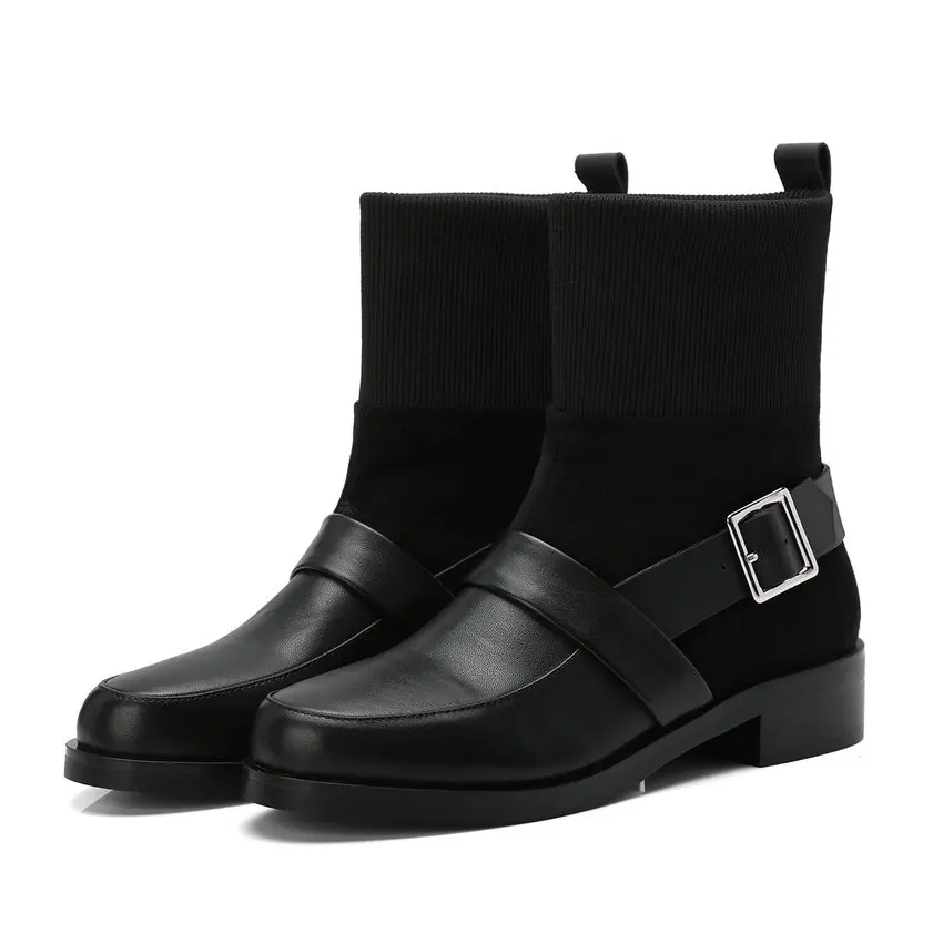 Black Cow leather PU ESVEVA/ г. Женские Ботинки Ботильоны из искусственной кожи на среднем квадратном каблуке Осенняя обувь лаконичные женские ботинки черного цвета размеры 34-39 - Цвет: Black Cow leather PU