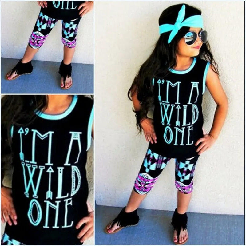 

2 To 7 Year Kids Girls Clothing Set Toddler Baby Girl Summer Sleeveless Arrows Letter Print T-shirt Tops +Shorts Outfits Set