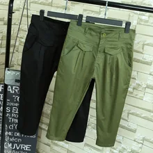 Новые летние модные брюки винтажные с высокой талией джинсы шаровары брюки до середины икры Свободные Повседневные Брюки Большие размеры