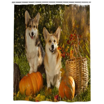 

Hoween Pumpkin Corgi Extra Long Fabric Bath Shower Curtains 3D Ancient World Mildew-resistant Bathroom Decor Sets with Hooks
