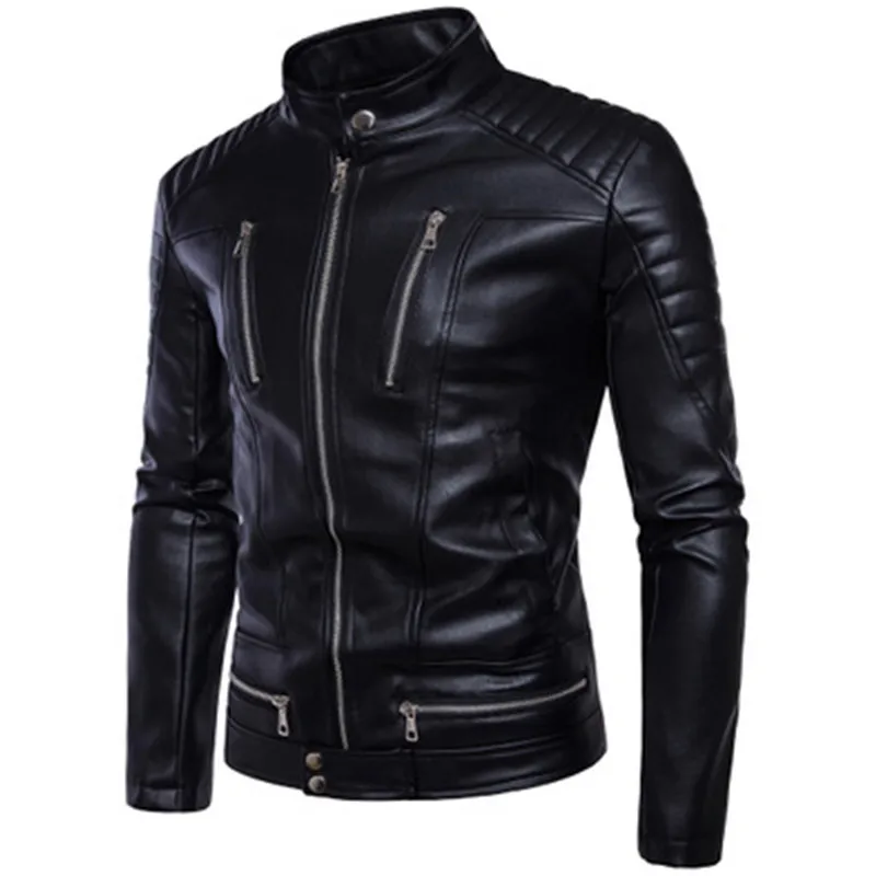 Newest British Motorcycle Faux Leather Jacket Men Classic Design Multi