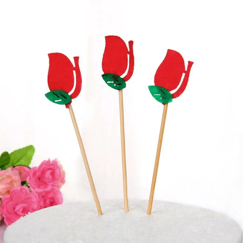 9 шт Красные Розовые зубочистки кекс Decoration цветок торт украшение на День святого Валентина свадьба день рождения