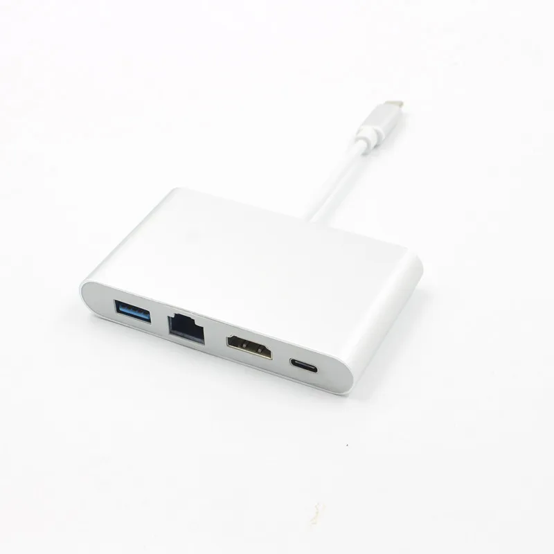 4 в 1 USB 3,1 type-c к HDMI+ Gigabit Ethernet RJ45 конвертер+ USB 3.0HUB USB-C сплиттер адаптер