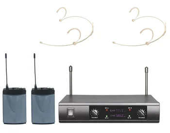

PROFESSIONAL UHF DUAL WIRELESS BEIGE HEADSET HEADWORN MICROPHONE MIC SYSTEM