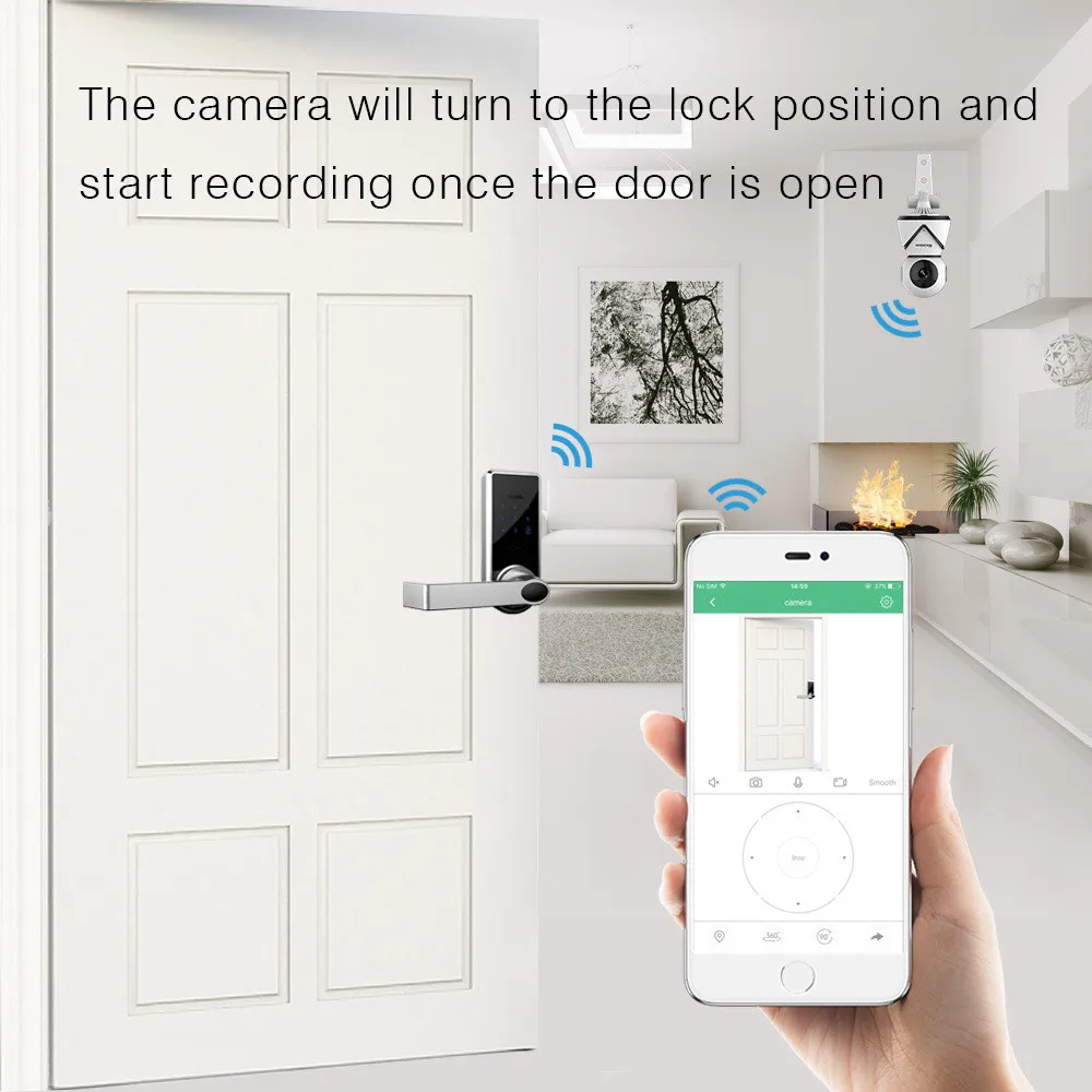 Беспроводной APP card умный дверной замок с wifi камерой, сенсорный экран цифровой пароль ID карта Левая или правая ручка