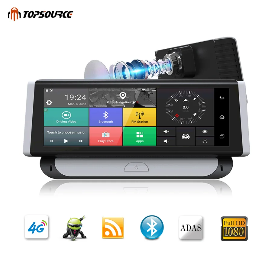 Автомобильный видеорегистратор TOPSOURCE 4G ADAS GPS навигация Full HD 1080P 6 86 дюйма Android 5 1 с