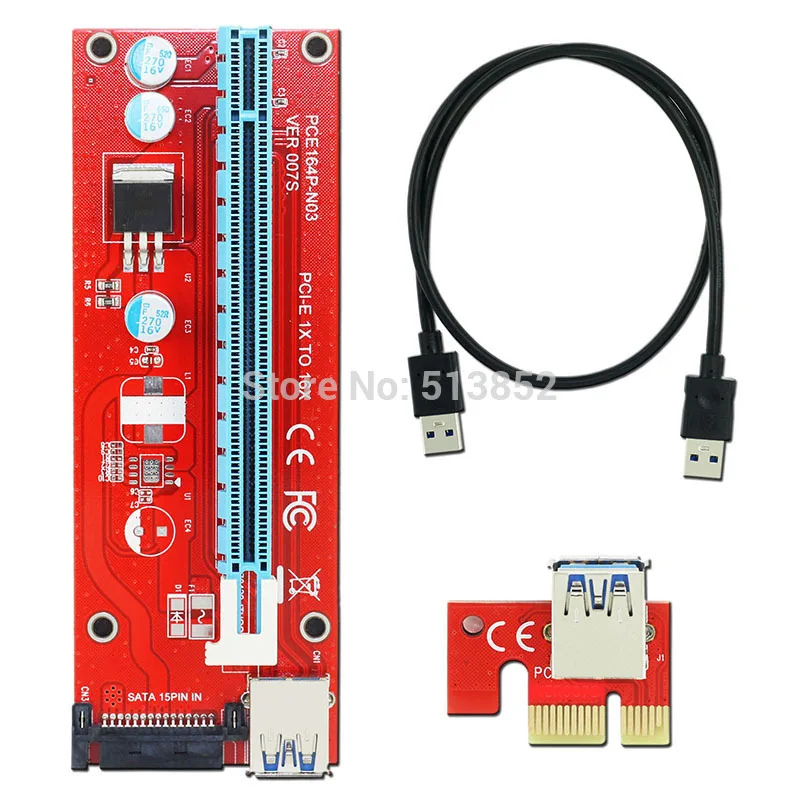 VER 007 S Riser Card красный PCI E 1X к 16X Extender Express адаптер USB 3 0 кабель/15Pin SATA Питание 10 шт.|16x riser