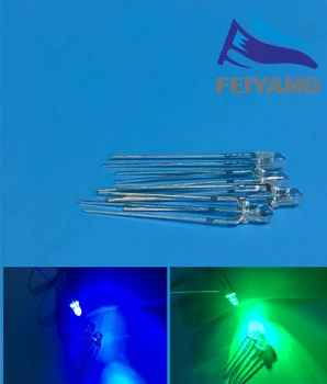 

50Pcs 3mm LED Bi-Color BLUE and GREEN Common Anode Round Transparent 20mA LED Light Emitting Diode bicolor BLUE/GREEN 3V