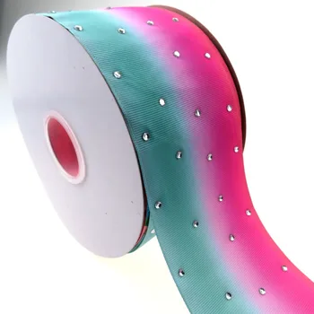 

BOCA 75MM rhinestone printed with rainbow grosgrain ribbon, 50yards per roll , shipping free