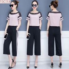 Pink 2 Piece Set Outfit Tracksuits for Women Co-ord Set Chiffon Pants and Top Sportswear 2020 Summer See Through 2pcs Clothing