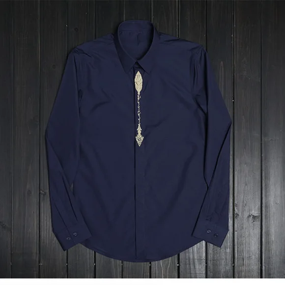 navy blue Итальянская простая стильная Высококачественная хлопковая рубашка с длинными рукавами для мужчин, однотонная модная повседневная весенняя одежда, рубашка mlae tops overhemd - Цвет: navy blue