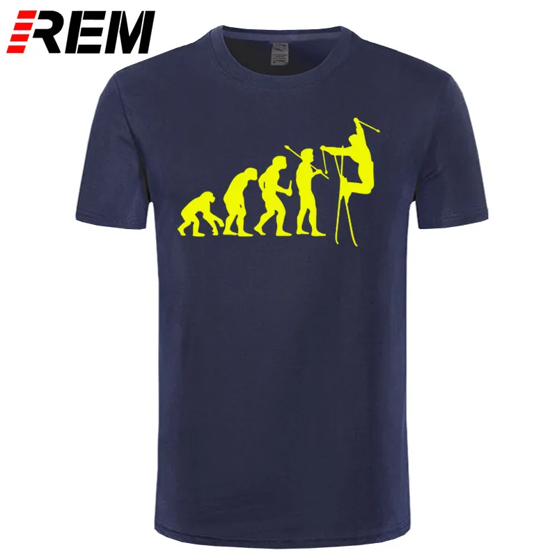 REM, лыжная футболка с рисунком лыжника в скандинавском стиле, футболки наивысшего качества, летняя Мужская модная футболка, Распродажа дешевых футболок - Цвет: navy yellow