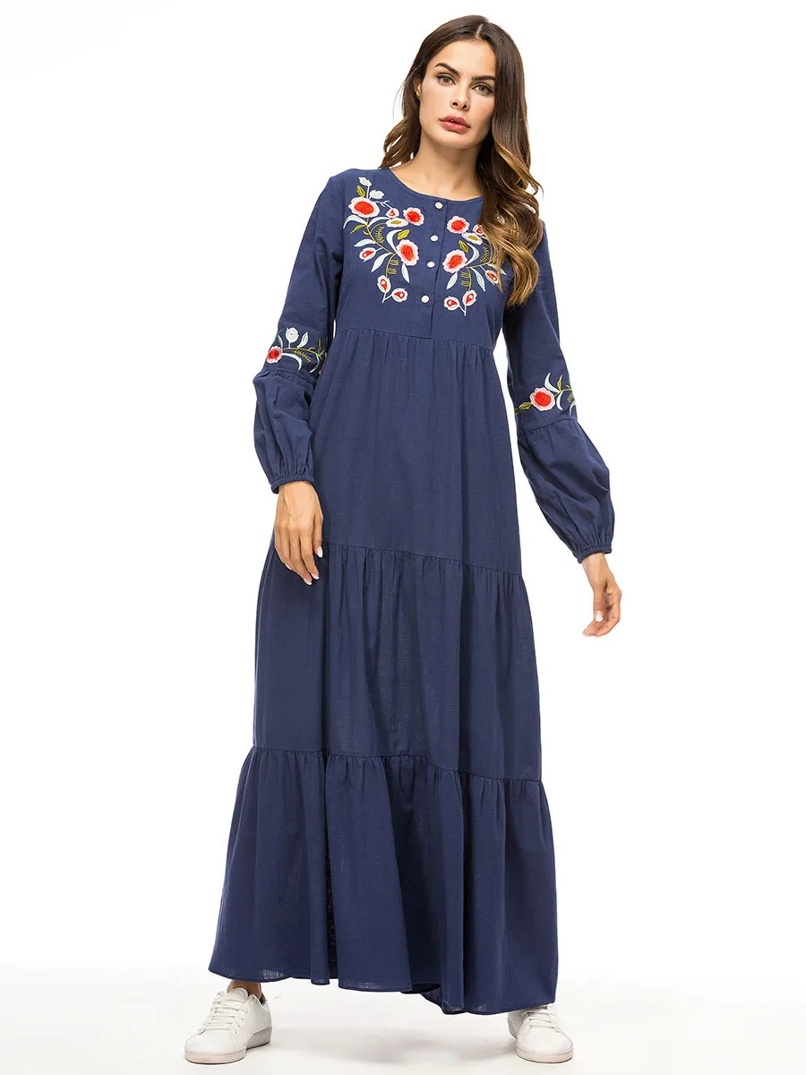 Элегантная вышивка abaya макси платье, Детские утепленные мусульманское длинное халаты Vestidos кимоно Ближний Восток Рамадан Исламская, молитвенная Костюмы