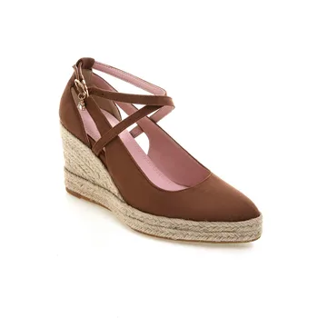 

Cross strap shoes in the spring of 2019 new high-heeled wedge size code 33-44 shallow mouth pointed single shoes