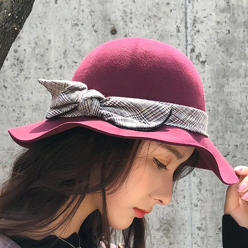 BINGYUANHAOXUAN Новая мода Fedoras Женская джаз шляпа купол бабочка Шерстяная кепка элегантная повседневная шапка