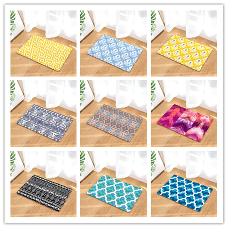Flannel geometric door mats Household bathroom door mats foot mats long bedroom mats