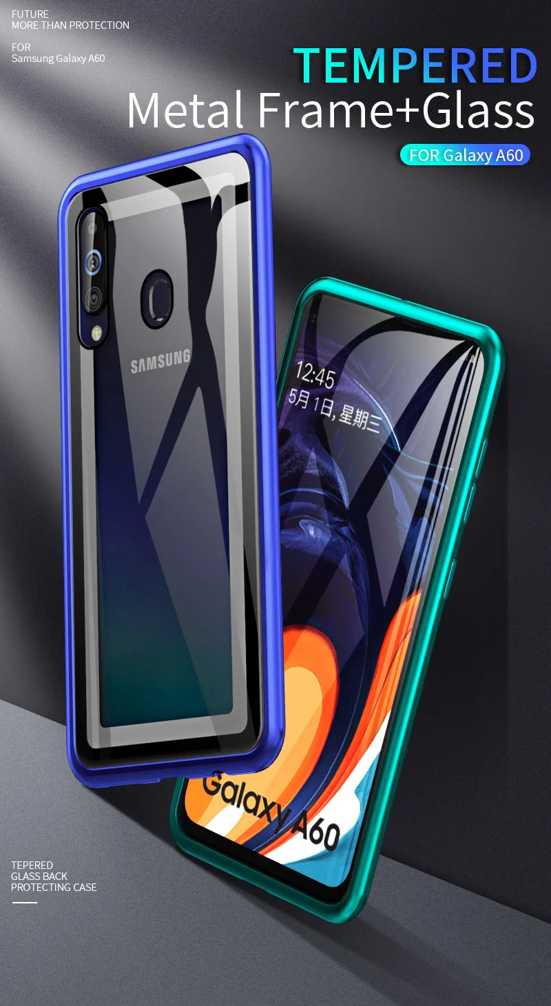OMEVE металлический чехол-бампер для samsung Galaxy A60 чехол сплав оправа закаленное стекло задней крышки для samsung A60 противоударный чехол для телефона