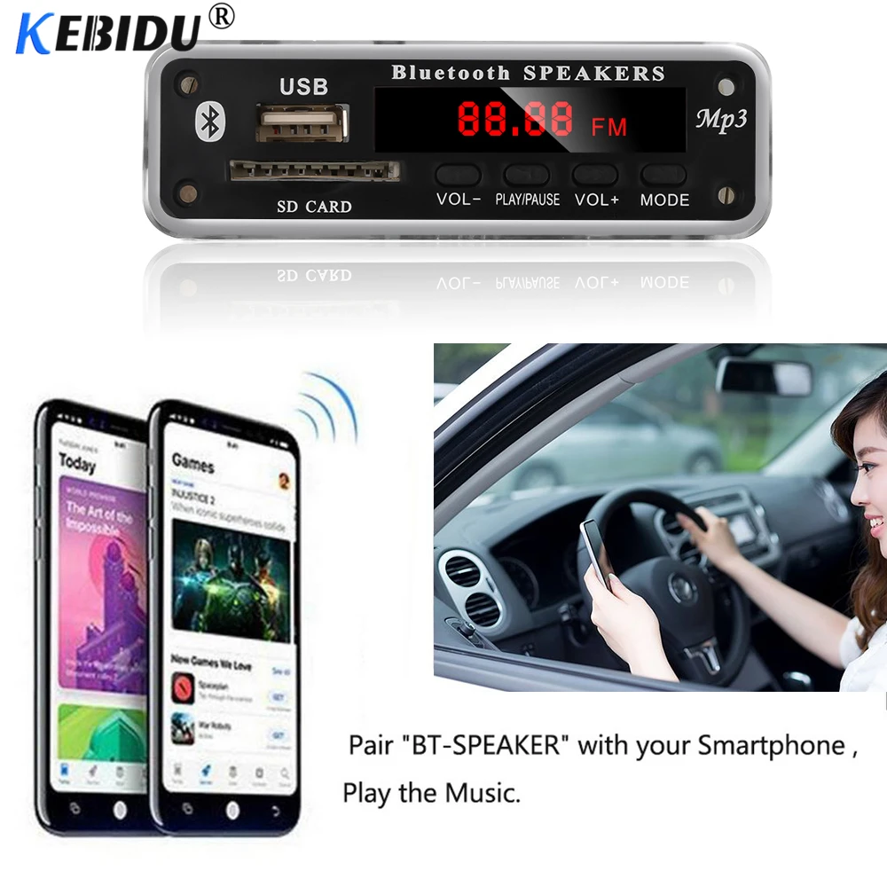KEBIDU USB TF радио FM AUX беспроводной Bluetooth 5 в 12 В WMA MP3 аудио 3,5 мм MP3-плеер декодер плата модуль для автомобиля для iPhone