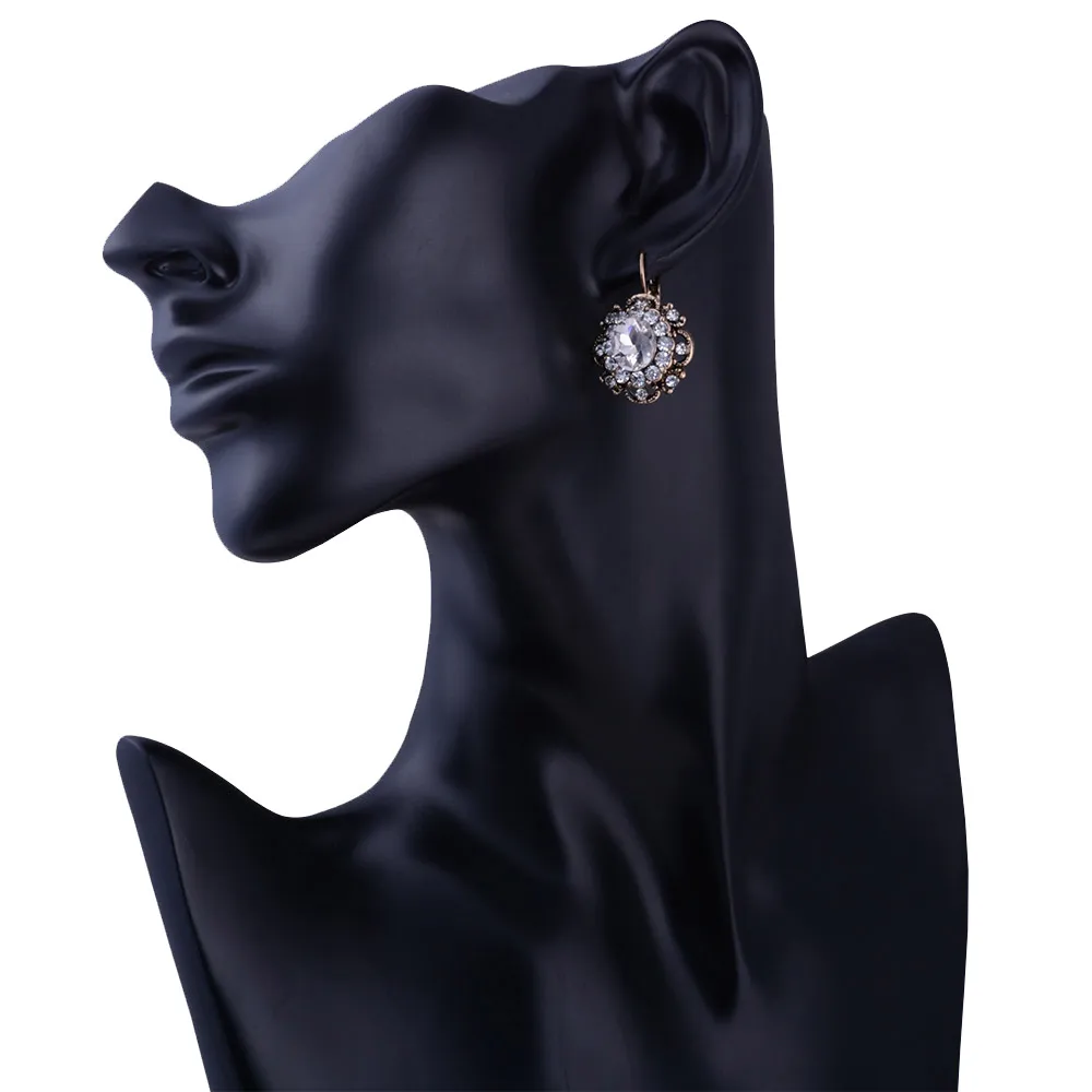 Crystal Clip on Earring Ear Cuff Antique Gold-Color Rose Flower Female Clip Earrings Women Girls Brincos Jewelry ear clip earrings clip earrings