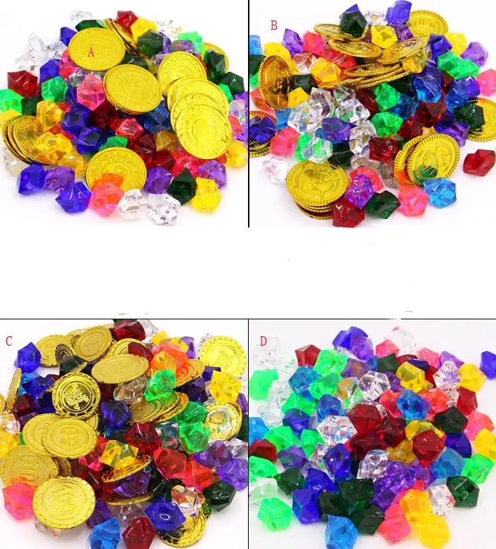 Pirate Toys Gold Coins and Gems Treasure for Party Plastic Acrylic Faux Diamond gift | Дом и сад