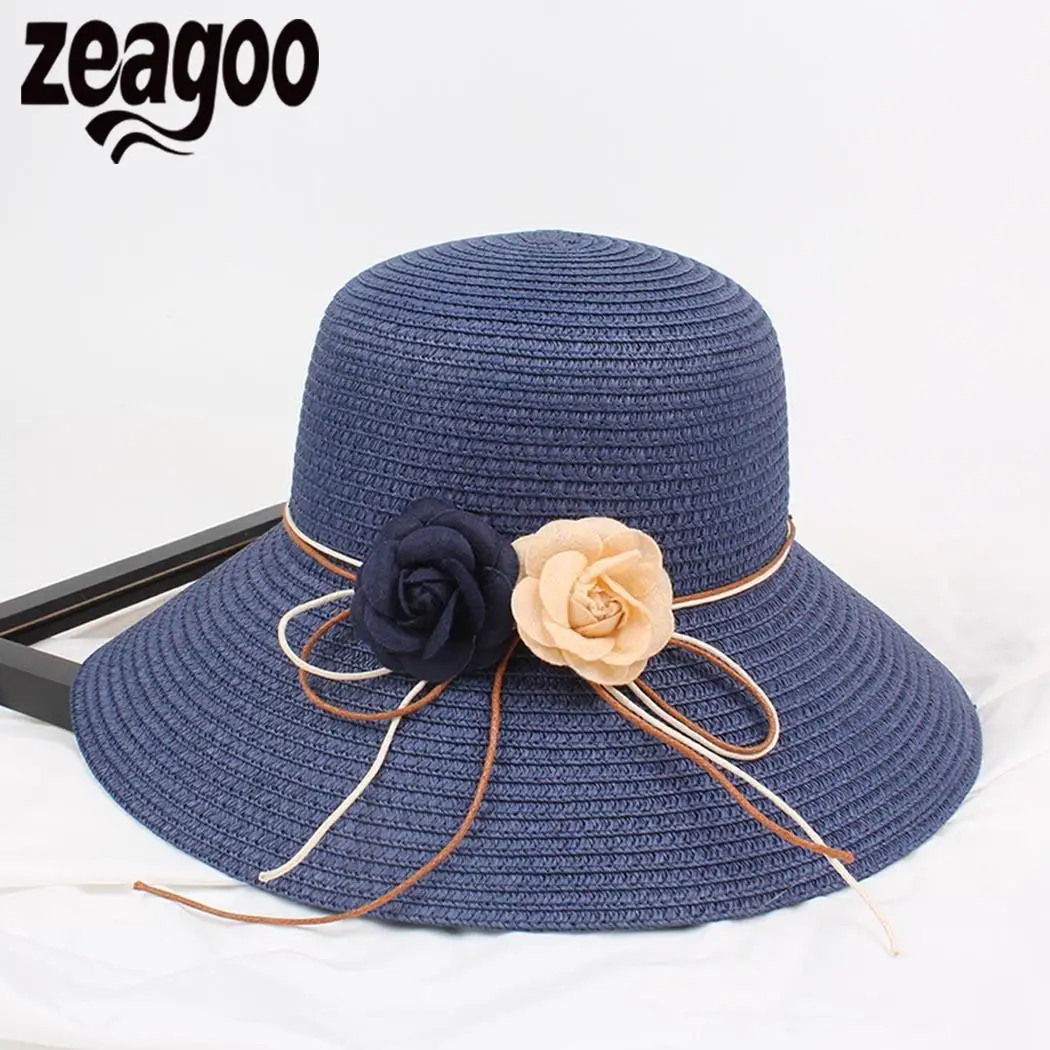 navy blue Положит круглый на лето и весну Для женщин кучу широкий Плетеный Мода соломы - Цвет: navy blue