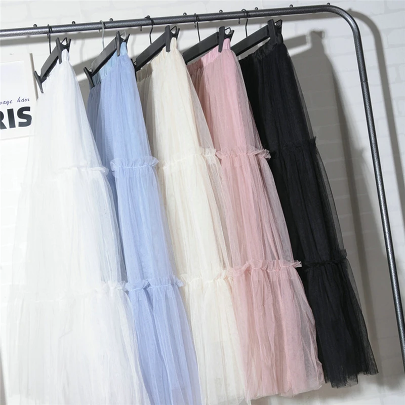 Высокая талия Макси пляжная кружевная однотонная женская Свободная Бохо шифоновая Длинная полная юбка