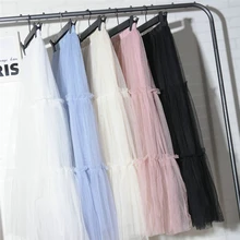 Высокая талия Макси пляжная кружевная однотонная женская Свободная Бохо шифоновая Длинная полная юбка