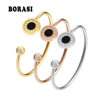 

Adjustable Stainless Steel Bracelets & Bangles 2 Color Shell Rotatable Bracelets For Women Roman Letters Jewelry Gift For Girls