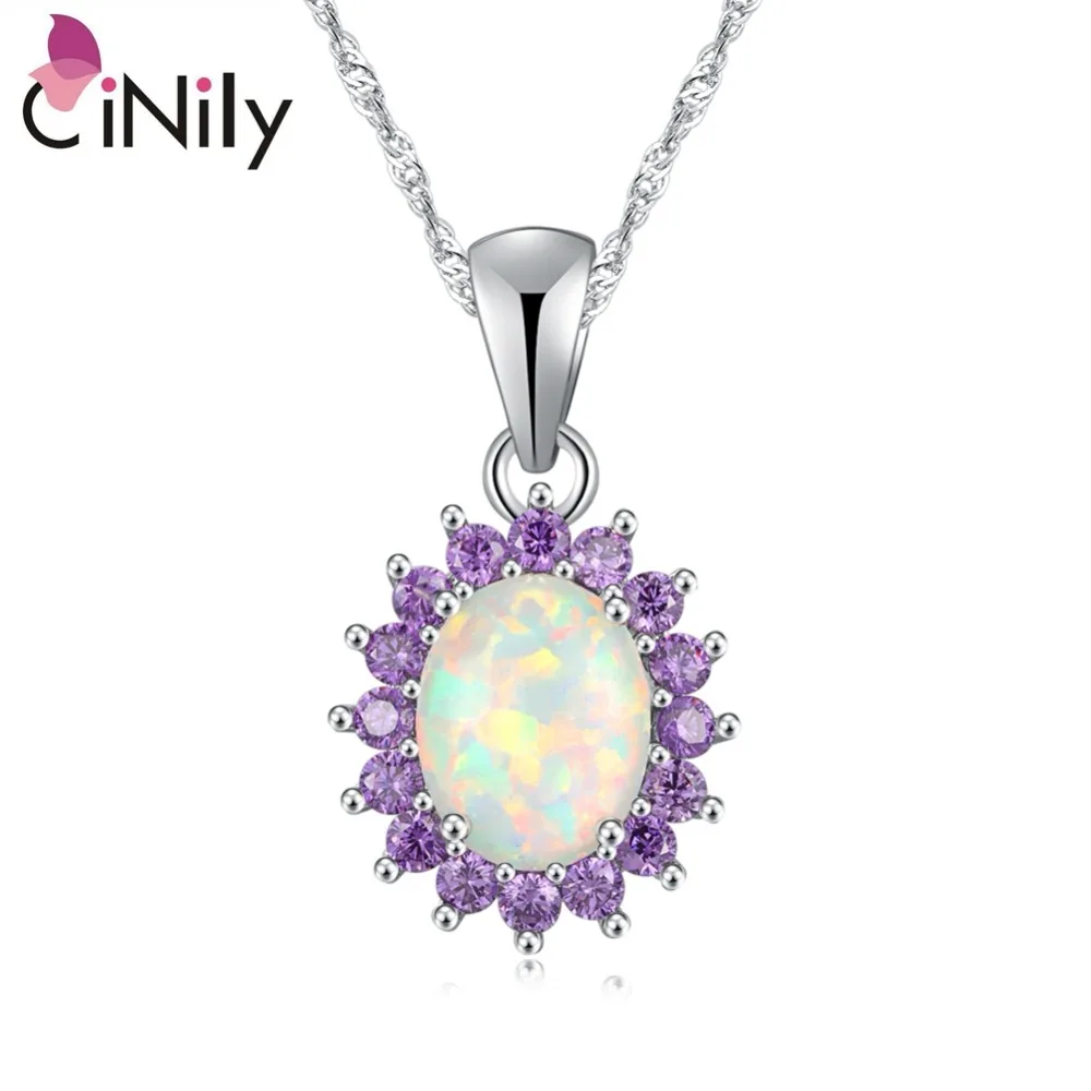

CiNily Created White Fire Opal Purple Zircon Silver Plated Wholesale Hot Sell Fashion for Women Jewelry Pendant 7/8" OD5561