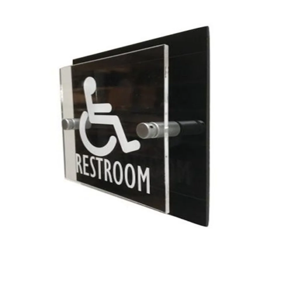 Прозрачный акриловый Туалет знаки/туалете знаки/Пол нейтральный туалете знаки с черным Алюминий поддержку Панель
