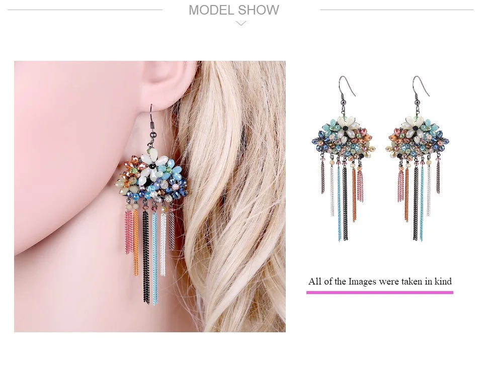 KAYMEN красивые хрустальные цветы ручной работы и многоцветные цепочки кисточки Висячие серьги для женщин, девочек, модные украшения