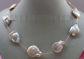 

HOT 003524 Genuine Natural Pink Baroque Reborn keshi Pearl Necklace Chain 14k