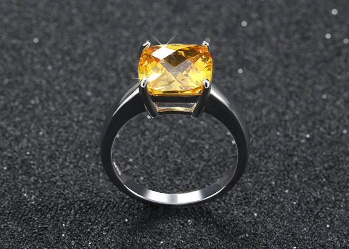 ORSA JEWELS 4 ct Cushion Cut Yellow Zircon Ring New Arrival Silver Color Trendy Rings for Women Anniversary Gift OR55