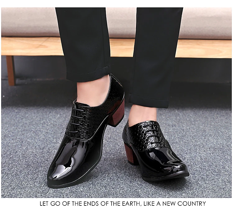 DJSUNNYMIX/Брендовые мужские свадебные туфли на высоком каблуке 6 см; блестящие кожаные модельные вечерние туфли; цвет черный, белый