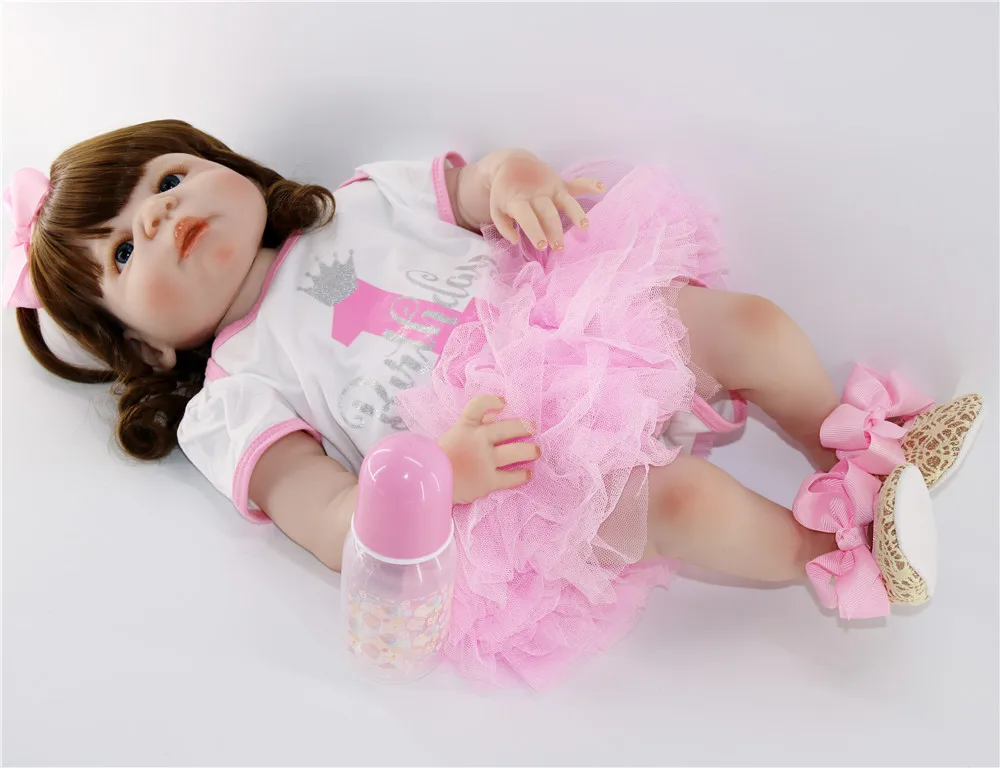 Полный силиконовые reborn baby doll Настоящее для маленьких девочек малышей Кукла подарок фигурные парик bebe boneca реборн силиконовая completa menina 55 см