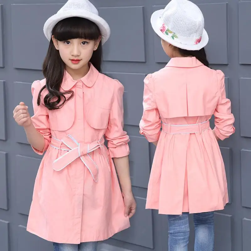 Модный осенний плащ высокого качества для девочек-подростков детская одежда хлопковая куртка для маленьких девочек верхняя одежда с поясом JW2552