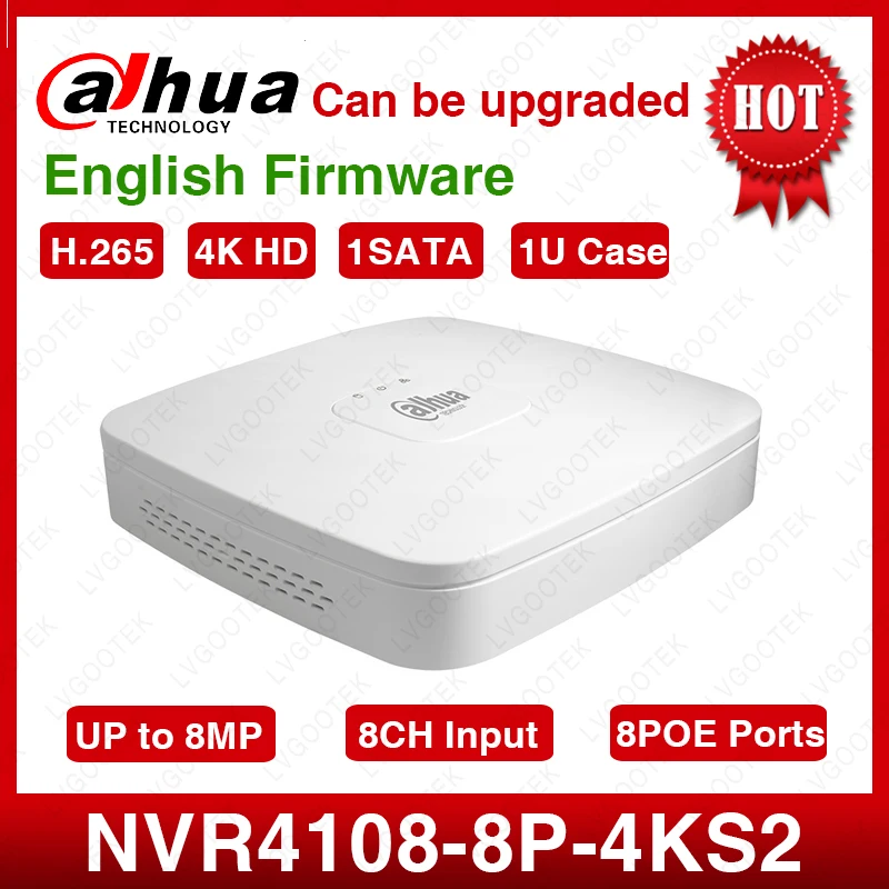 Dahua NVR NVR4108-8P-4kS2 8CH NVR 8MP Smart 1U 8PoE 4K&H.265 Lite Network Video Recorder Full HD 1080P Recorder With 1SATA Dahua NVR NVR4108-8P-4kS2 8CH NVR 8MP Smart 1U 8PoE 4K&H.265 Lite Network Video Recorder Full HD 1080P Recorder With 1SATA