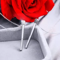 Fashion Women Jewelry Three-dimensional Matchstick Pendants Necklace for Women Long Chain Zircon Stick Pendant Necklaces 4