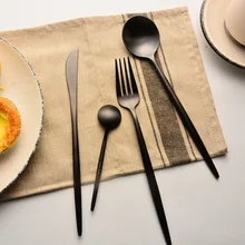 Португальский черный Западный посуда стейк нож и столовая вилка набор полный набор столовых приборов кофе половник для супа 4 шт./компл