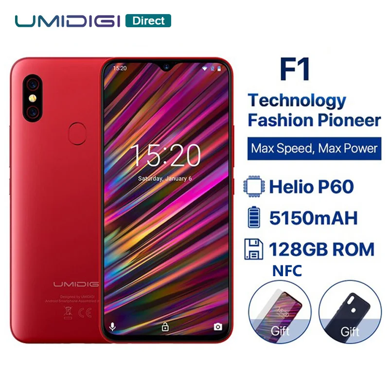 UMIDIGI F1 Android 9,0, глобальная версия Helio P60, четыре ядра, 4 Гб, 128 ГБ, 6,3 дюйма, FHD+ водонагреватель, NFC, 5150 мА/ч, 18 Вт, быстрая зарядка, смартфон