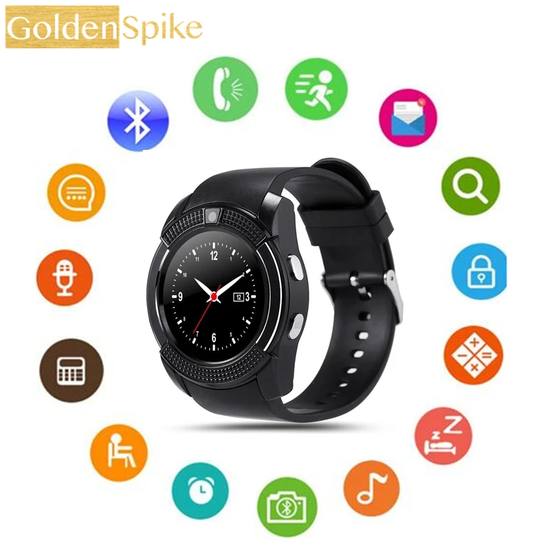 

V8 Bluetooth Smart Watch 1.22'' Round Screen with SIM / TF Card Clock Camera SmartWatch Wristwatch for Android iOS Phone PK DZ09