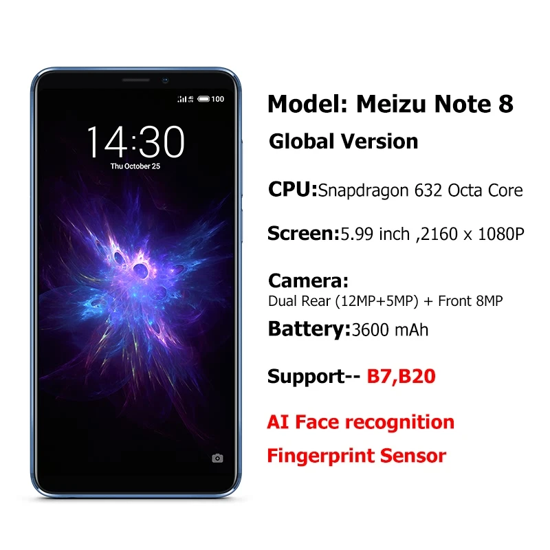 Meizu Note 8, 4 ГБ, 64 ГБ, мобильный телефон, Note8, Смартфон Snapdragon 632, четыре ядра, полноэкранный мобильный телефон, 3600 мА/ч, аккумулятор M8 note