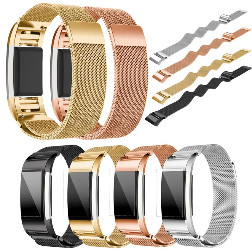Роскошный Milanese Loop браслет со звеньями Нержавеющая сталь Группа Регулируемая застежка+ HD фильм для FitBit Charge 2 nov10