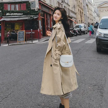 

2019 Autumn New Casual Wild Outwear Korean Version of the Double-breasted Long Windbreaker Fashion Street style Ladies Coat
