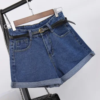 

Summer Women High Waist Denim Shorts Vintage Basic Casual Crimping Denim Shorts