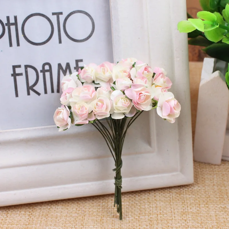 Абрикос 12 шт/пачка 1 см голова многоцветные искусственные Бумажные цветы розы для декоративного подарка украшения свадебной коробки