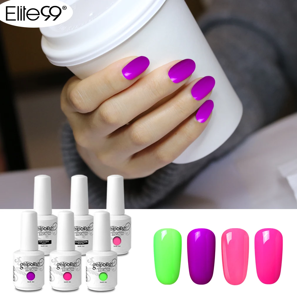 

Elite99 15ml 2019 New Arrival Primer Gel Varnish Soak Off UV LED Gel Nail Polish Base Coat Top Color Gel Polish Sets 6pcs/set